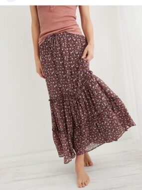 Aerie Midi Skirt Floral Tiered XS